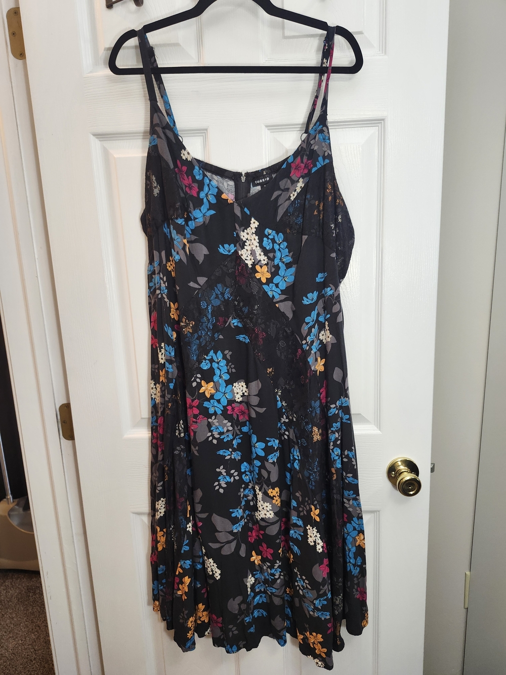Torrid Black Midi Slip Dress with Blue, Pink & Yellow Floral Print, Torrid 3 =3X
